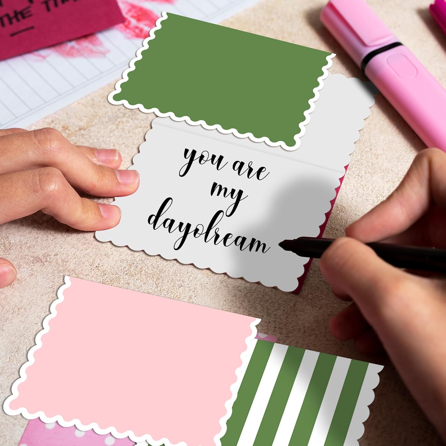 AZAZA Blank Cards and Envelopes 12 Pack Baby Shower Thank You Cards, 3.5x5 Mini Striped Greeting Cards with Envelopes for Small Business, Wedding, Bridal shower (Pink and Green) - Image 7