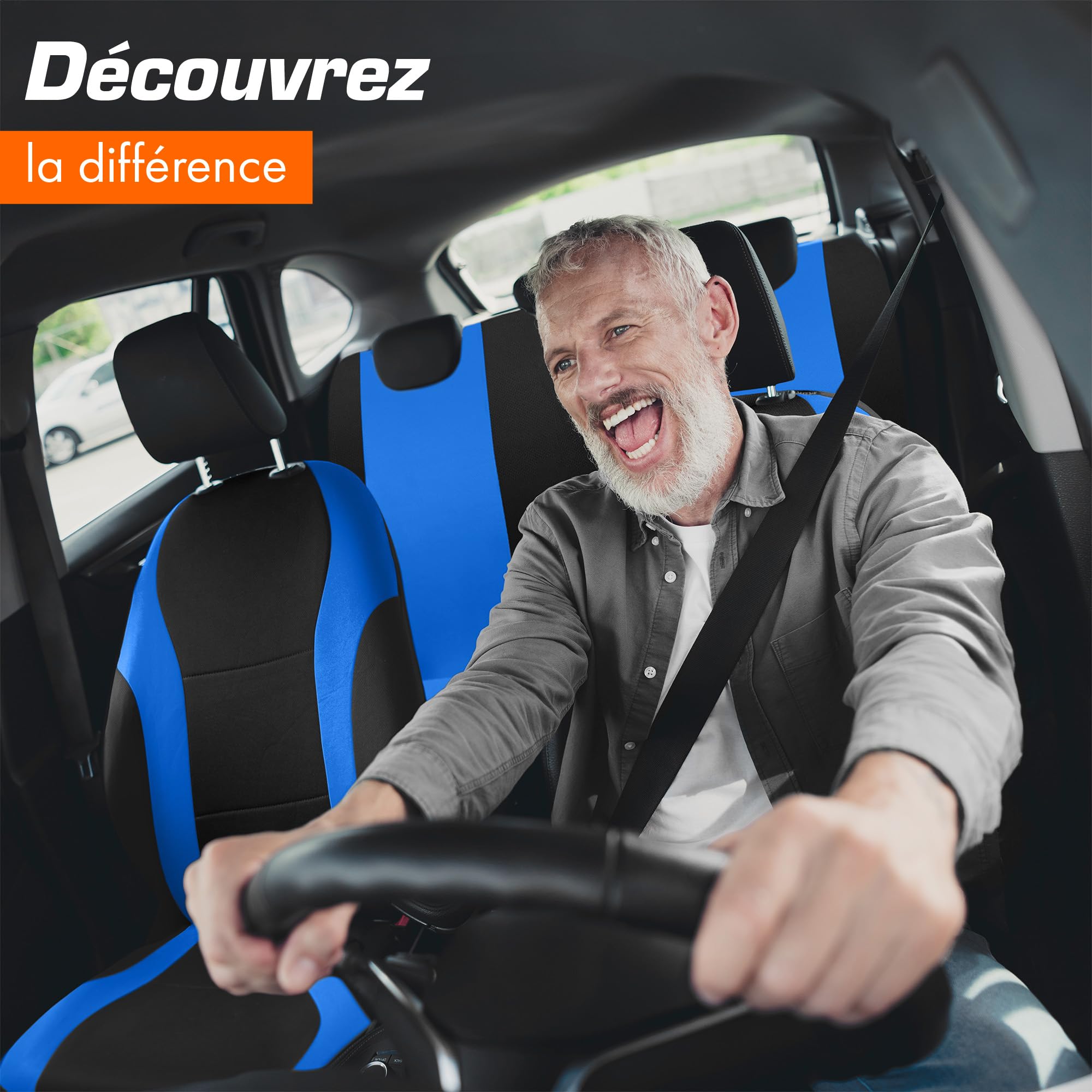 upgrade4cars Housse de Siege Voiture Universelle Noir Bleu | Ensemble de Housses Siège Auto Universel | Couvre Sieges pour Avant et Arrière