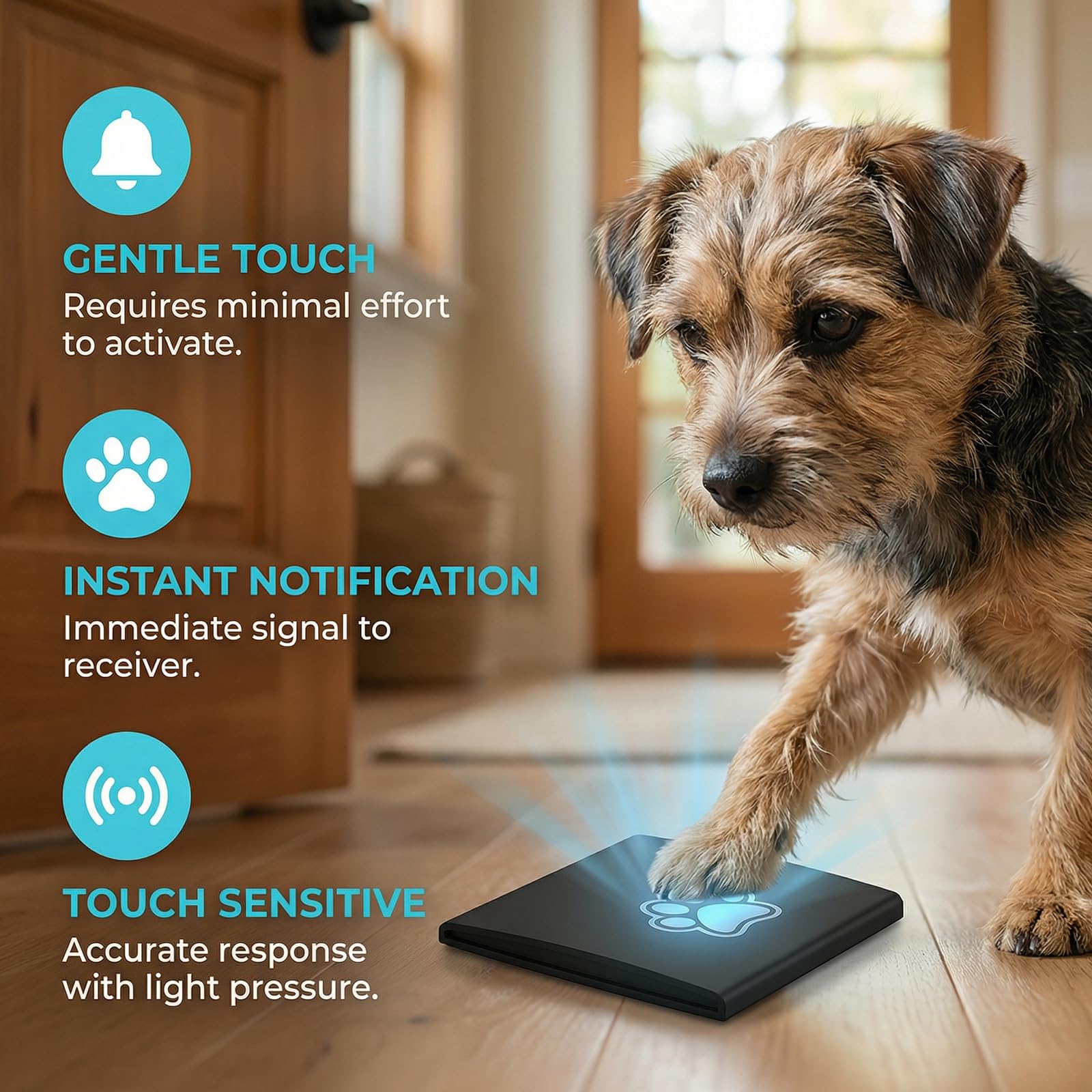 PORFOYO Dog Doorbell, bezprzewodowy dzwonek do drzwi dla psa, 38 dzwonków i 4 poziomy głośności, zakres 400 m², do użytku na zewnątrz, do drzwi wejściowych, domu (czarny, 1 odbiornik, 1 nadajnik)