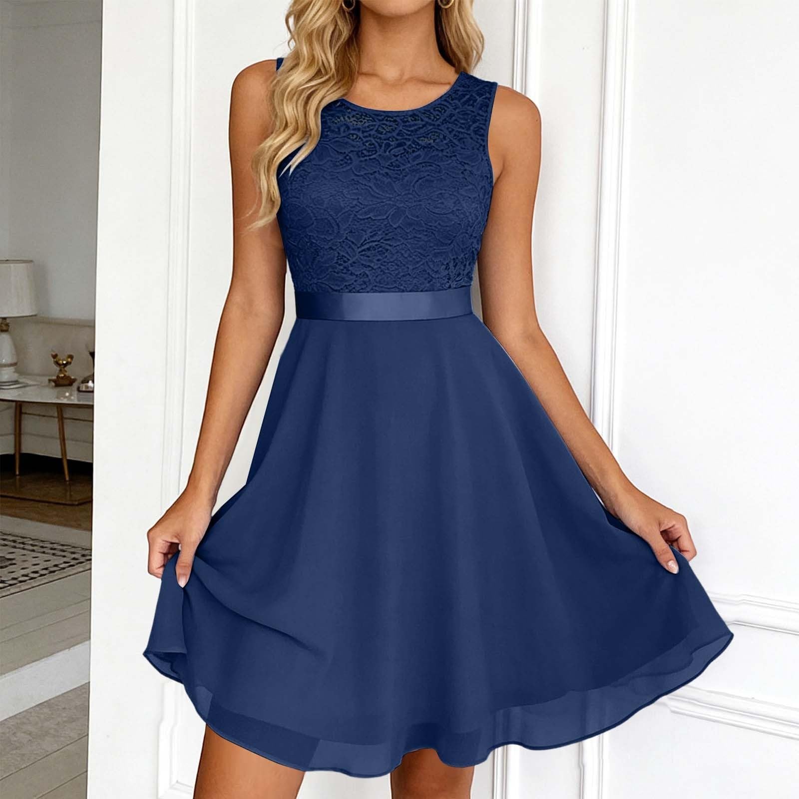 Generico Abito Cerimonia Donna Senza Maniche con Vita Stretta e Gonna in Tulle Fluido Vestito Invitata Matrimonio Elegante Abito Damigella Curvy Taglie Forti per Cocktail Sera Lavoro 18 Anni Festa,