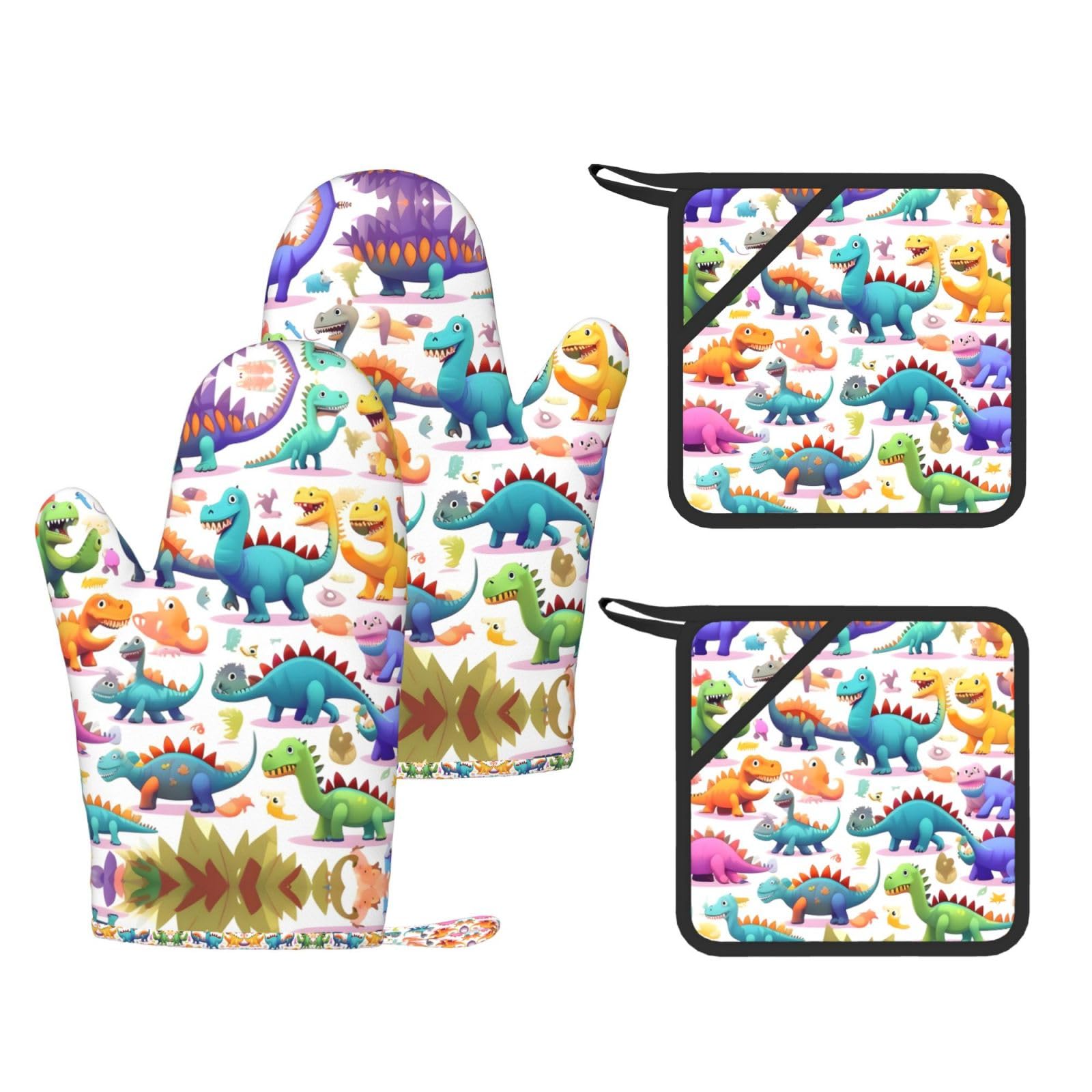 Maniques silicone à motif dinosaure avec grip renforcé aux doigts