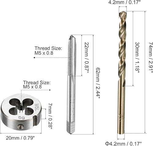 Miniatura 2 de uxcell Juego de brocas y troqueles M5 x 0.8 para fresado de rosca izquierda y troquel redondo, broca helicoidal de acero de alta velocidad de