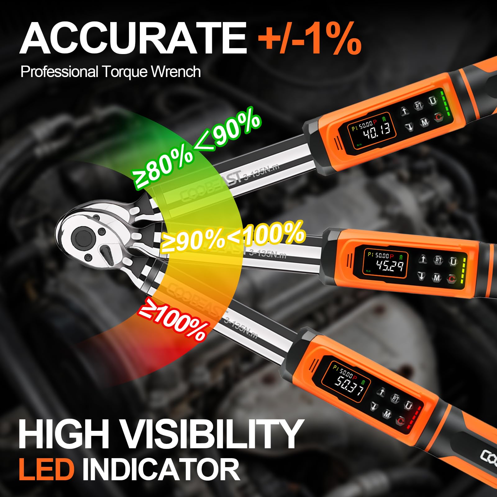 coobeast Digital Torque Wrench, 3/8 Drive Electronic Torque Wrench
