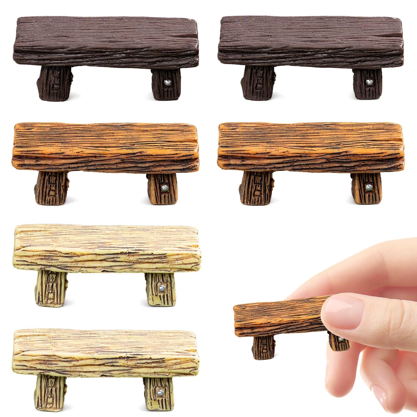 KIPTVO 6Pcs Mini Resin Bench Fairy Garden Ornaments, Miniature Doll House Furniture Outdoor DIY Craft Decor Accessories