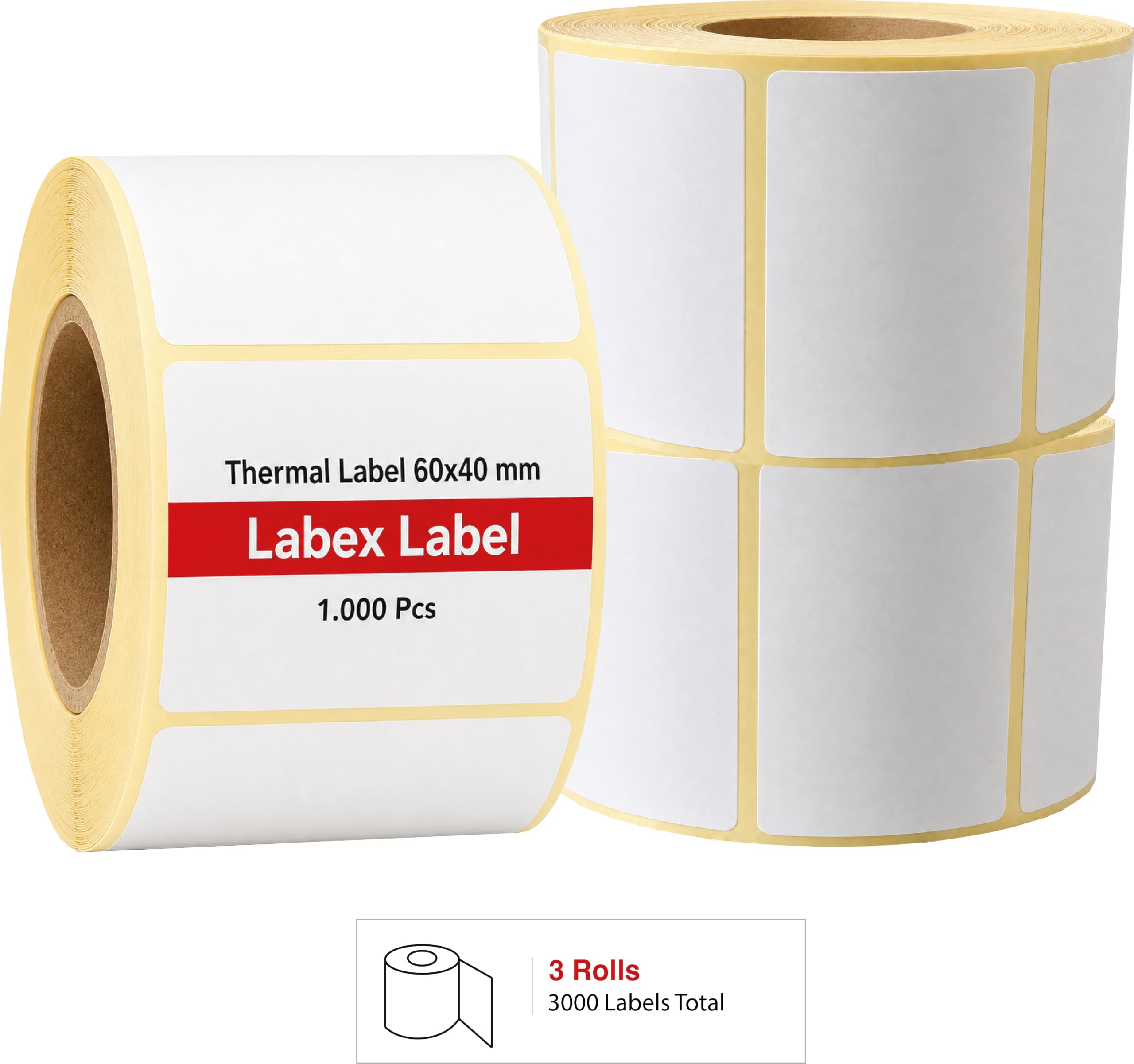 Etichette termiche 60x40 mm su rotolo – Etichette Prodotti Adesive per Stampante Termica – 3 rotoli 3000 etichette – Senza nastro – TSC Godex compatibili – Labex Label