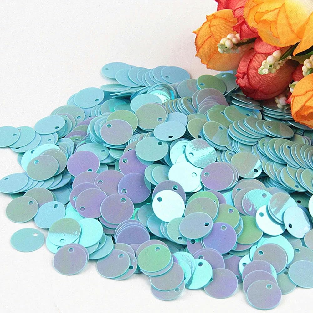 Glitter per artigianato e cucito, glitter piatti rotondi da 50 g, 10 mm, 15 mm, 20 mm, 25 mm, 30 mm, per cucito, matrimonio, tempo libero creativo (ABblue, 10 mm50 g1250 pezzi)