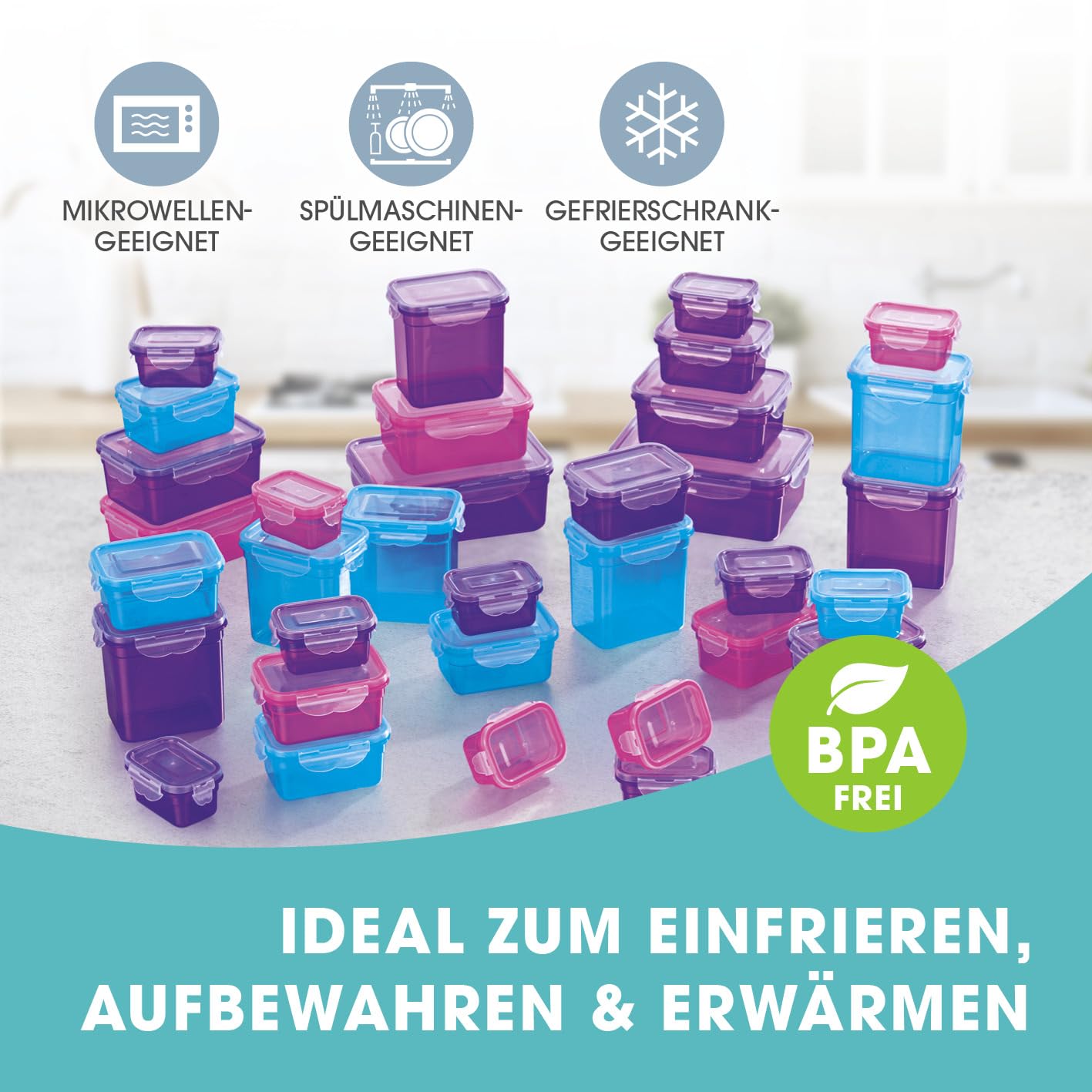 GOURMETmaxx Frischhaltedosen klick-it 18er Set | BPA-freie Vorratsdosen Spülmaschinen-, Mikrowellen-, und Gefriergeeignet | Luftdicht & Auslaufsicher & Stapelbar | Lebensmittelbehälter klein bis groß