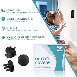 52 Pack Black Safety Outlet Covers Baby Proofing, Electrical Socket Outlet Plugs 3-Prong Child Proof for Kids House