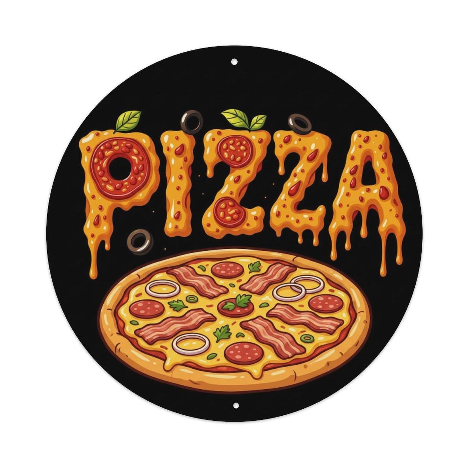 Huiyhb 8X8inch(20X20cm) Vintage Pizza Slice Bacon Onion Metal Tin Sign