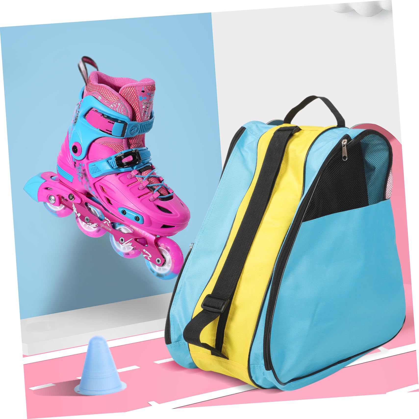 Kisangel Borsa per Pattini a Rotelle in Nylon, Zaino per Trasporto | Custodia per Pattini da Ghiaccio e Rotelle, Facile da Portare e Protezione, Blu Giallo Blu