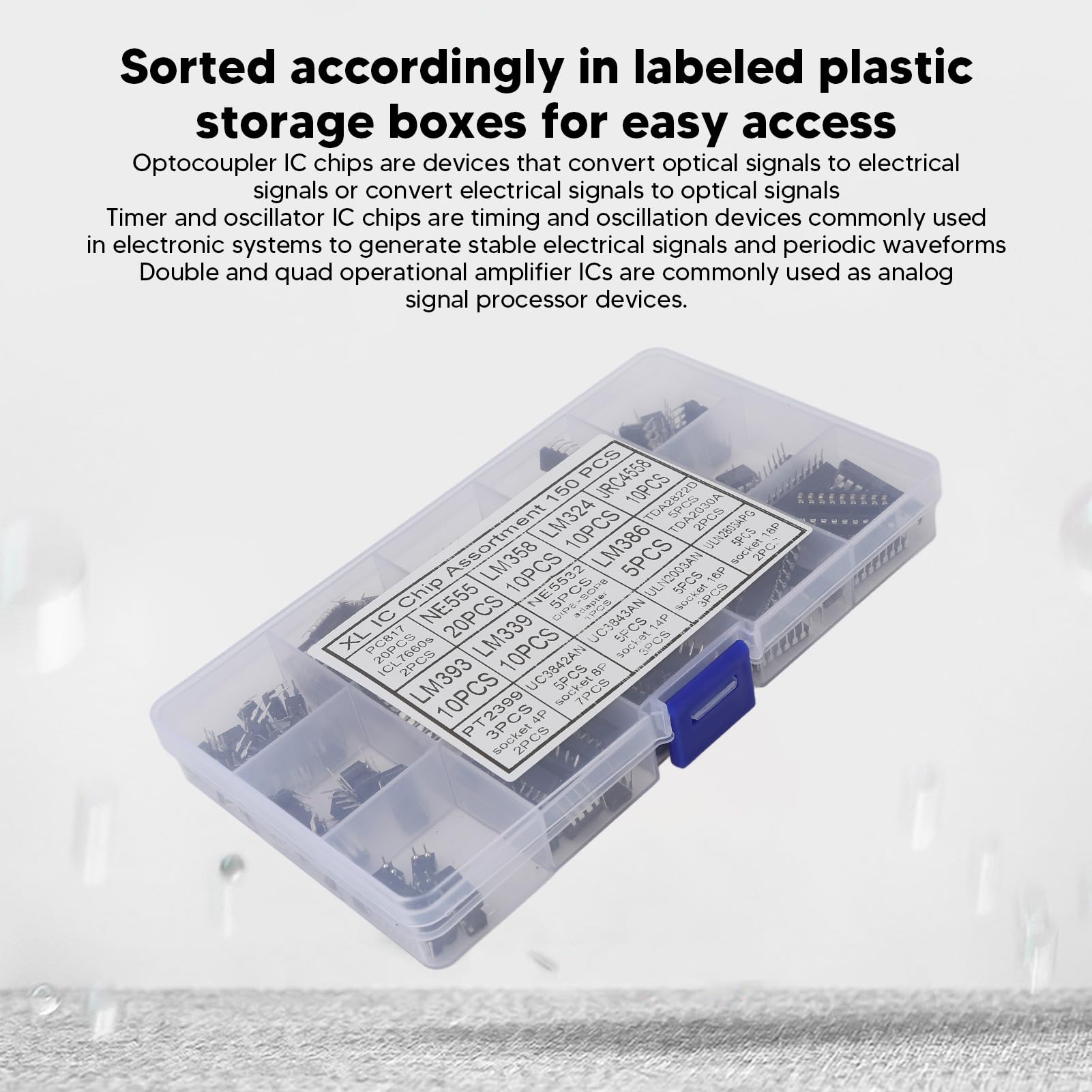 150-teiliges Integriertes XL-IC-Chip-Sortiment-Set, Opamp-Oszillator-IC-Chip und Sockel, Sortiertes Set für Elektronische Geräte