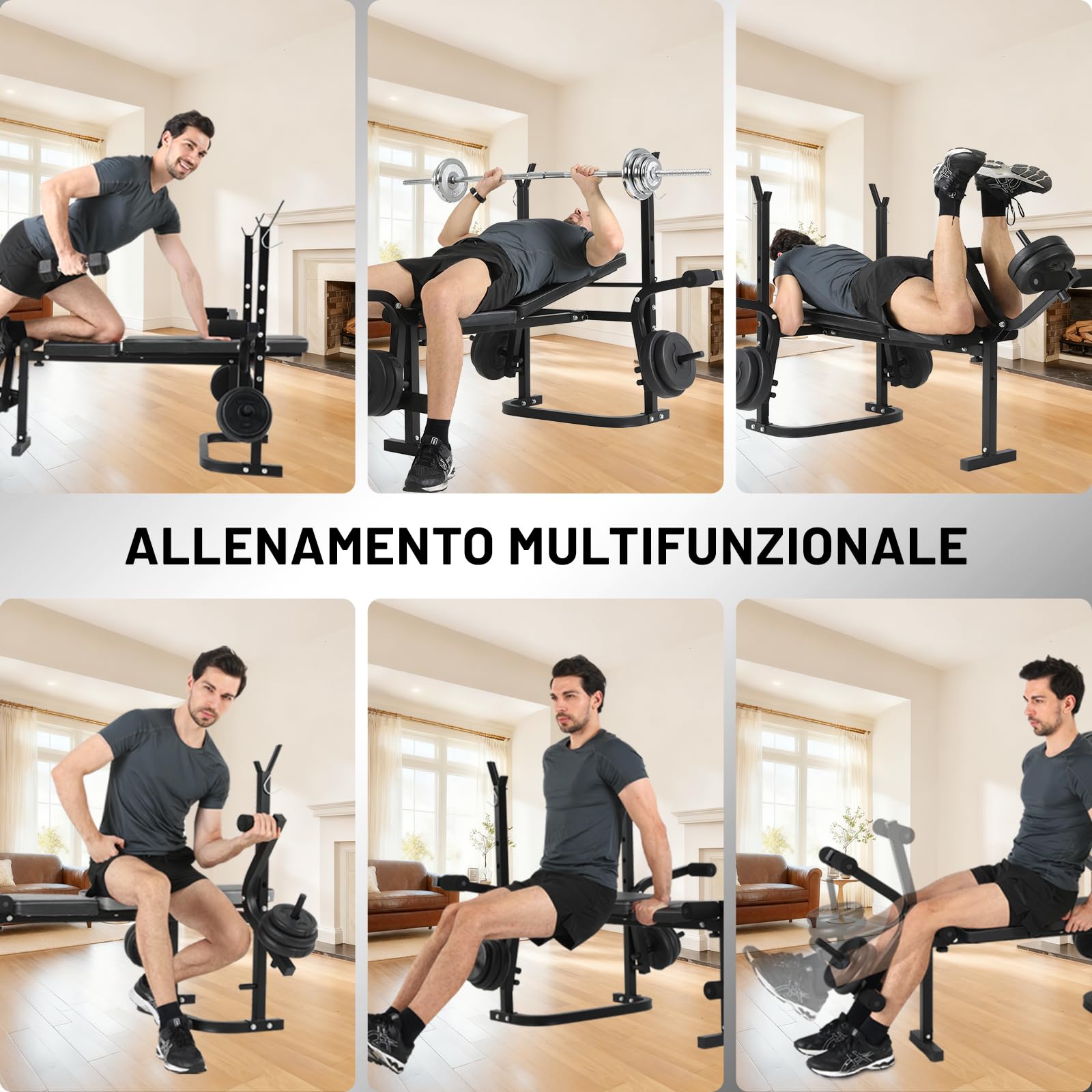 Panca Multifunzione Pieghevole per Palestra Casa, Panca Regolabile Pesi Inclinata per Allenamento, NV-543