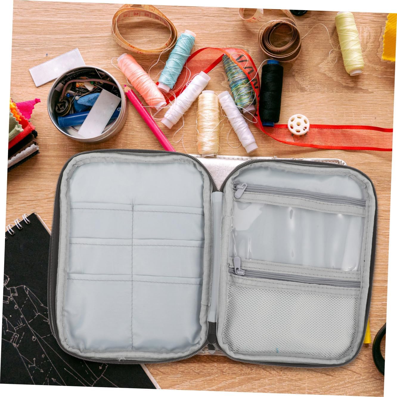 ABOOFAN 2pcs Wire Knitting Needle Storage Bag Large Capacity Oxford Cloth Organizer for Crochet Hooks Knitting Tools Multi-Compartment Design for Easy Access Travel