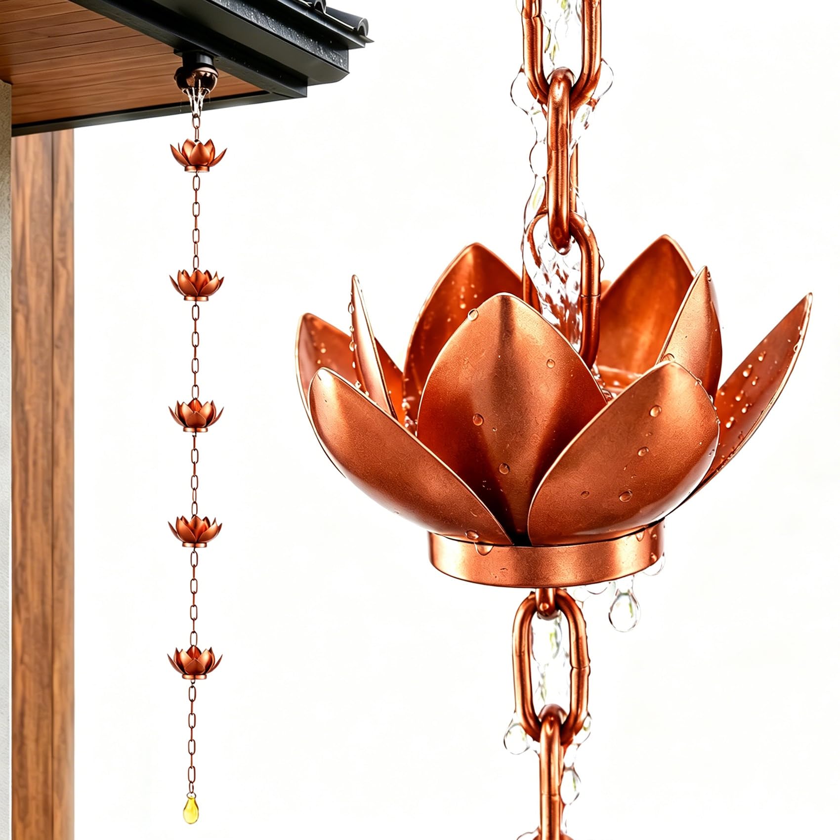 Brixtel Lotus Rain Chain, Decorative Metal Rain Catcher Chain, Rustproof Weather Resistant Rain Diverter, Easy Installation Garden Downspout Replacement for Outdoor Gutter Patio Yard Home Decoration