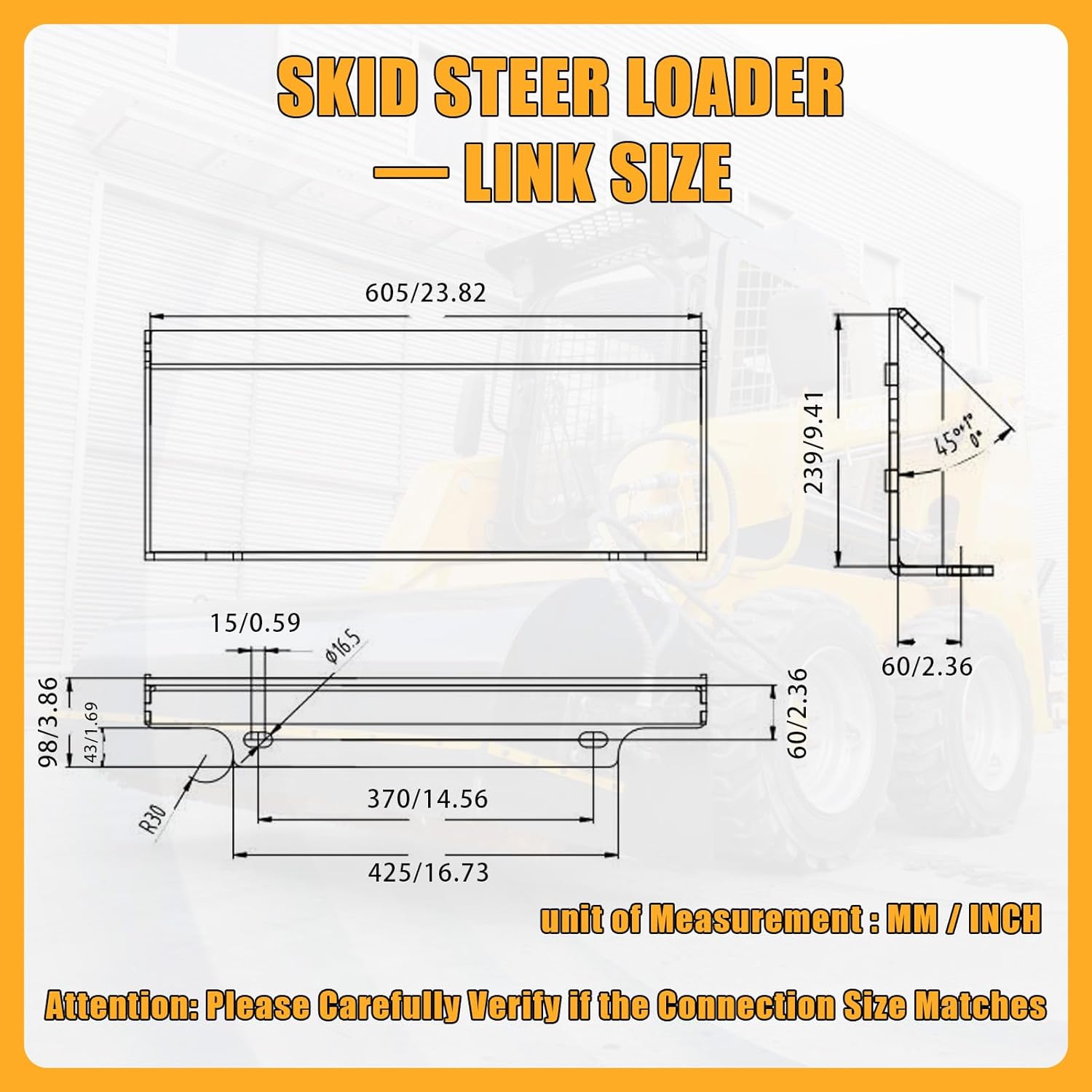 MMS Pallet Fork Frame Attachment for Skid Steer Loaders, Detachable Shift Fork, 441 lbs Capacity Weight, Skid Steer Forks for Courtyards, Farms and Warehouses