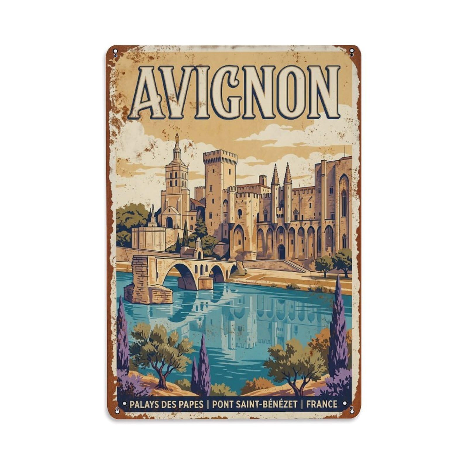 Cmhok Vintage Style Vintage Travel Avignon France Metal Tin Sign Wall Decor For Cafe, Club, Garden Metal Poster 8X12inch