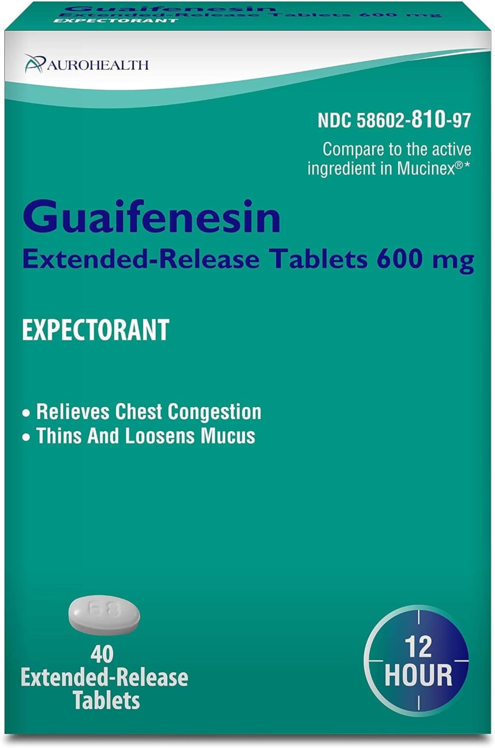 Expectorant Guaifenesin Extended Release 600mg, 40 Tablets