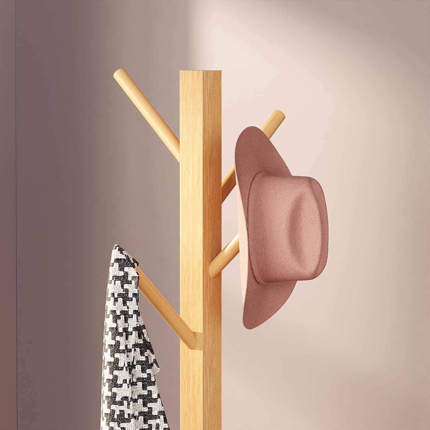 Lukzer Bamboo Freestanding Coat Hanger Stand with 8 Hooks | Natural Wooden Clothes & Hat Rack | Space-Saving Floor Stand for Bedroom, Entryway, Office & Living Room | Multipurpose Organizer CH-493 1