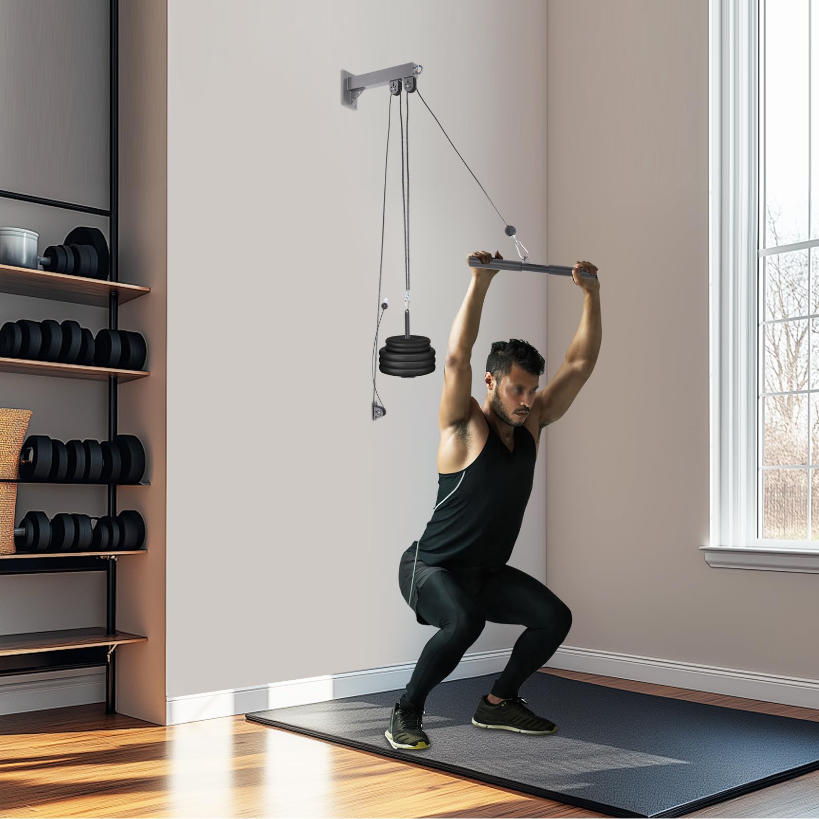 Gimnasio - Cable de entrenamiento (150 kg, montaje en pared, 2 longitudes) | Fitness Kabelzug Kabelzug-Set Fitness Latzug Trizeps-Pulldowns Lat-Pulldowns platzsparend abnehmbare Stange Wandmontage