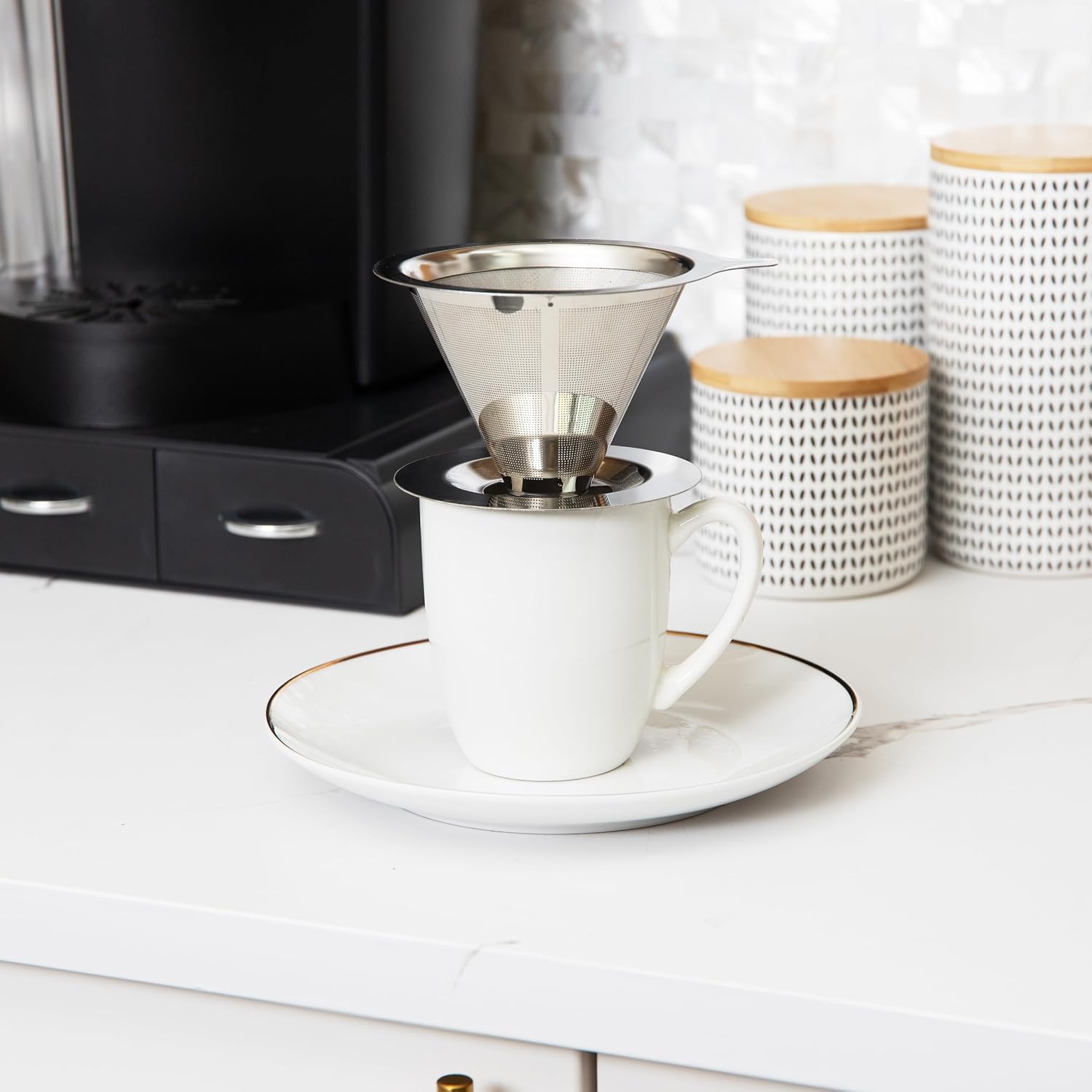 Pour Over Coffee Maker, Holds 3 oz of Ground Coffee, Steel, Silver