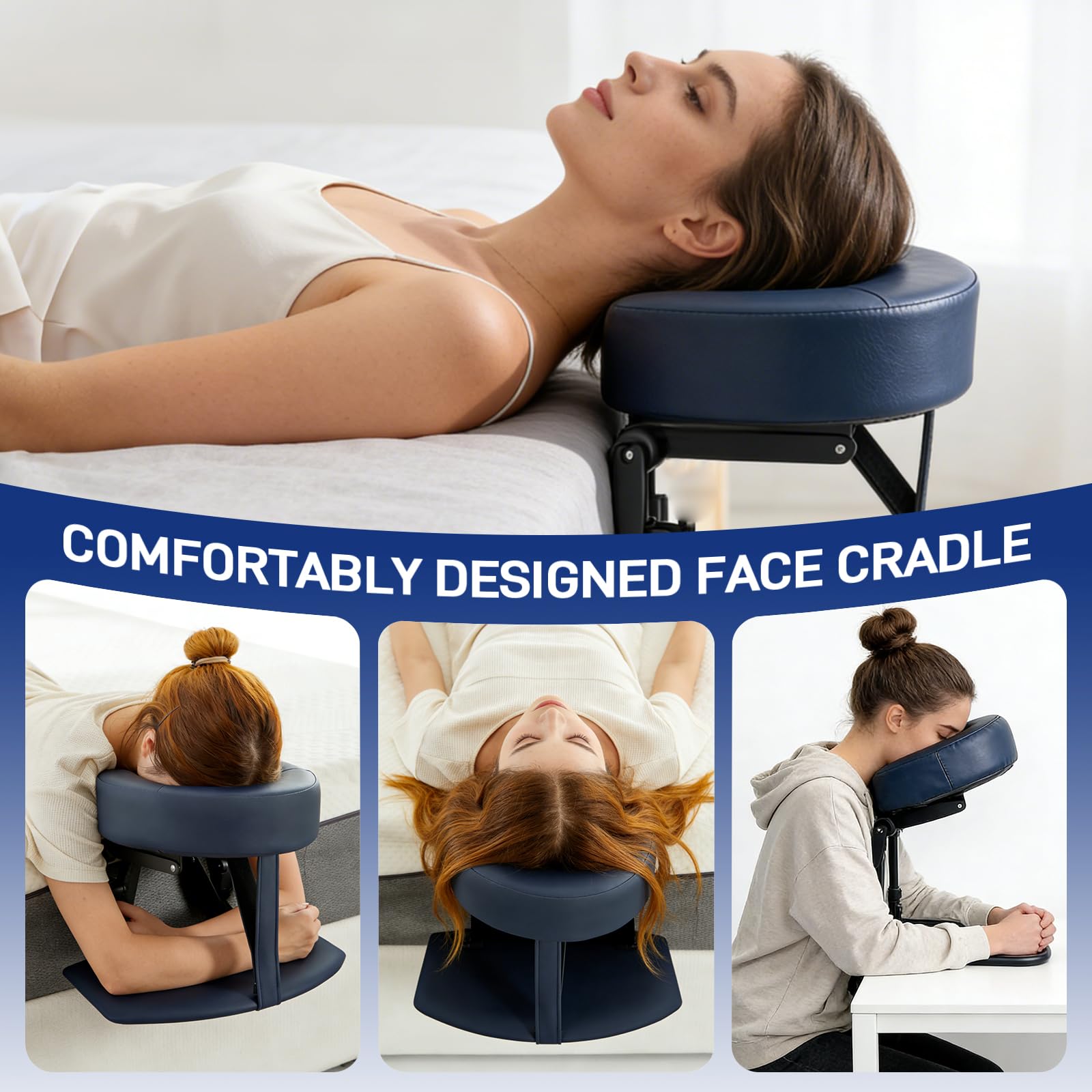 JAOGAUS Massage Kopfstütze für Bett & Matratze, Gesicht-nach-unten Massage-Set mit Rahmen, 180° verstellbare Kopfstütze mit Gesichtskissenhalterung, für Matratzenstärke 14–45 cm