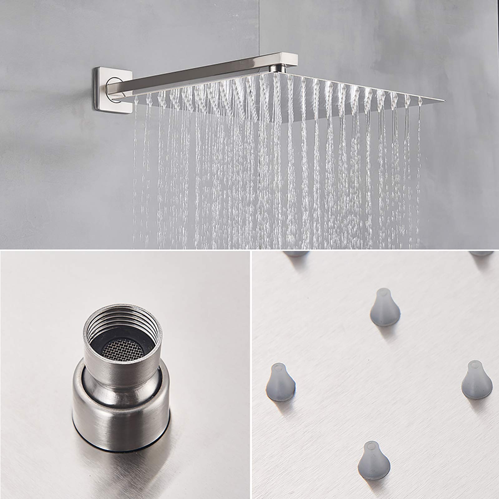 Set Doccia Combinato termostatico con Miscelatore a Pioggia Spazzolato, Rubinetto Doccia a Parete per Bagno con soffione Quadrato, doccetta a Mano, Bocca di erogazio,8 Inches