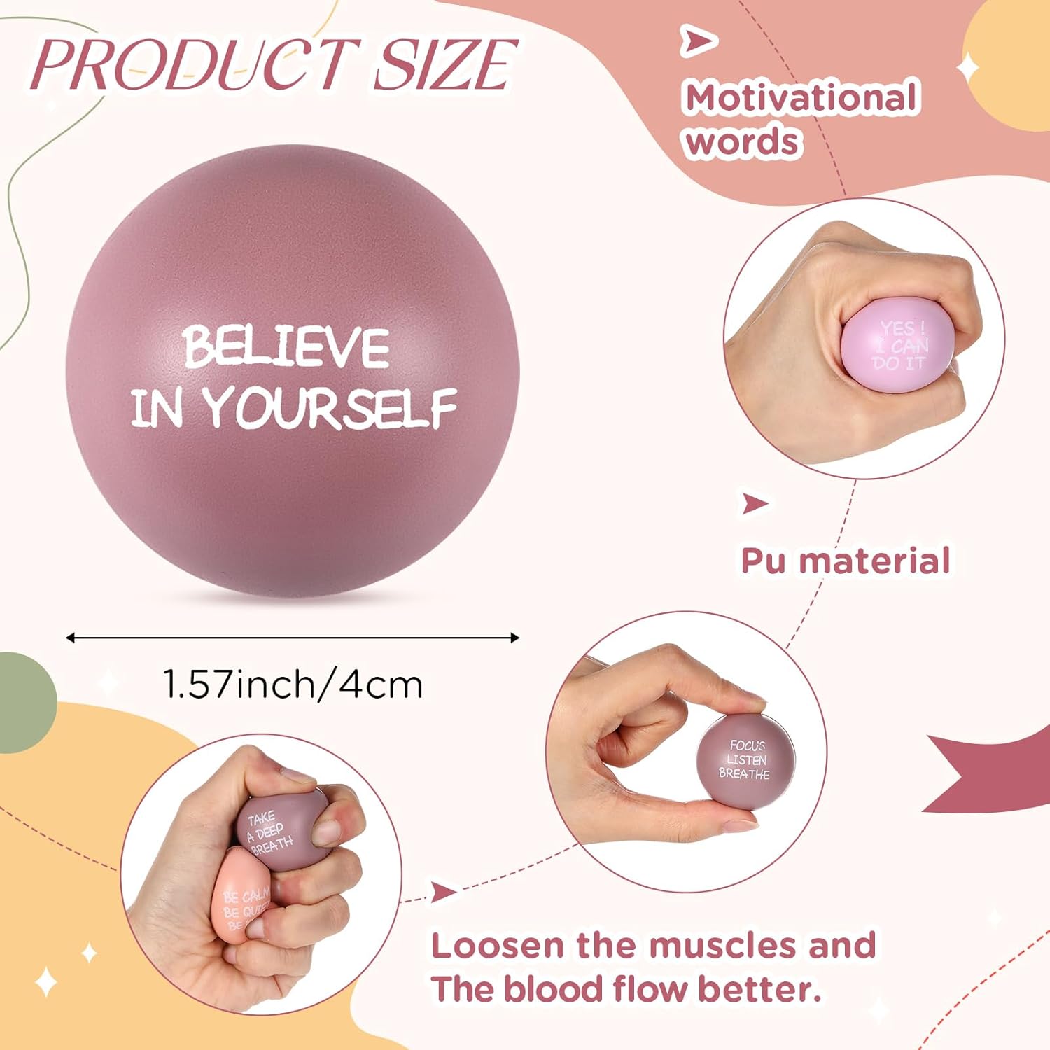 Shappy 72 Pcs Inspirational Stress Relief Balls Motivational Stress Ball Encouraging PU Bulk Balls for Adults Small Therapy Fidget Relief Toys for Valentines Gifts (Morandi)