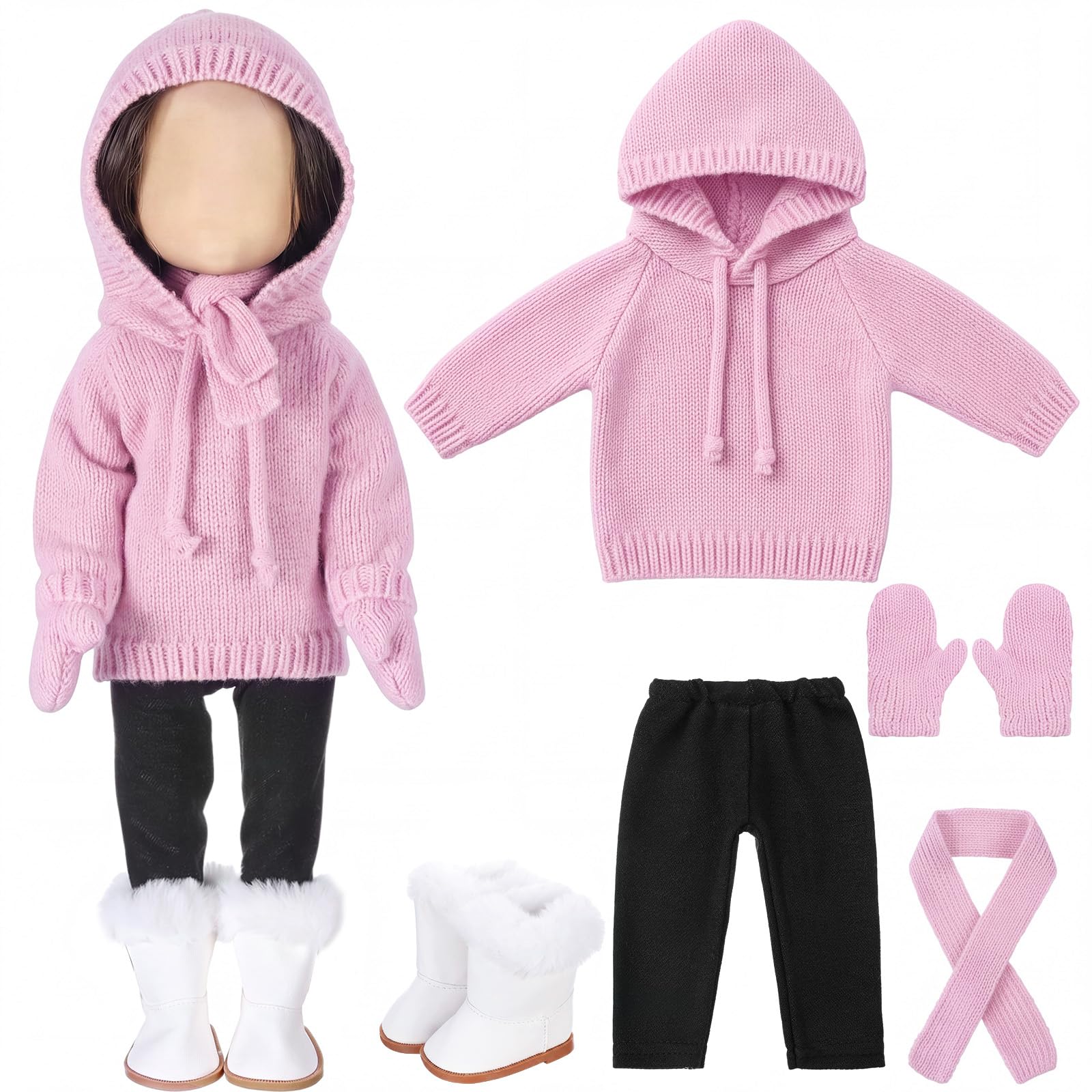 Fourluoo 6 Pcs 18" Christmas Doll Clothes, Pink, Hooded Style