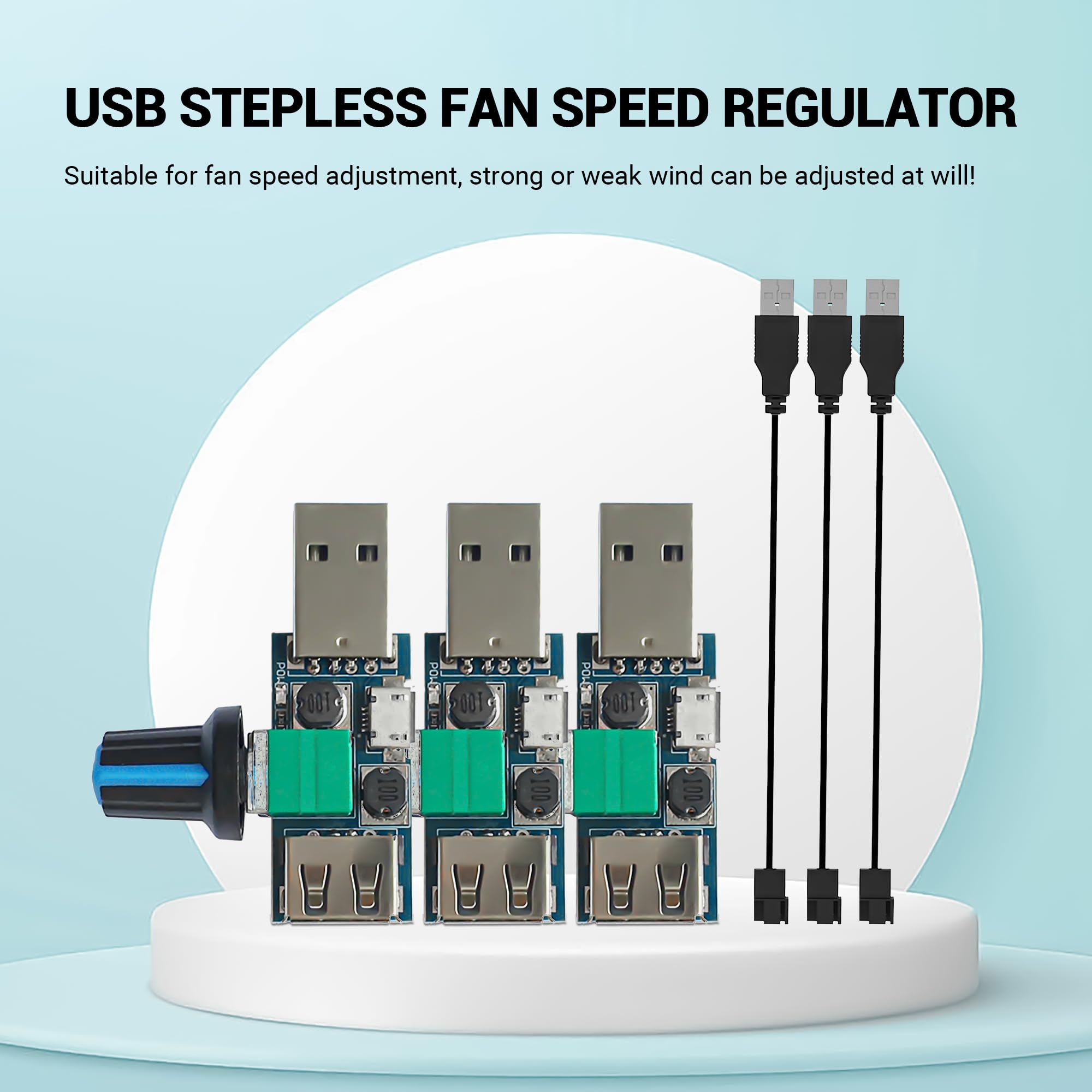 Regulator prędkości wentylatora USB, 3-pak kontroler wentylatora USB, bezstopniowa prędkość, regulator głośności powietrza z przełącznikiem, U-SB na 4-pinowy kabel adaptera procesora F-an (3