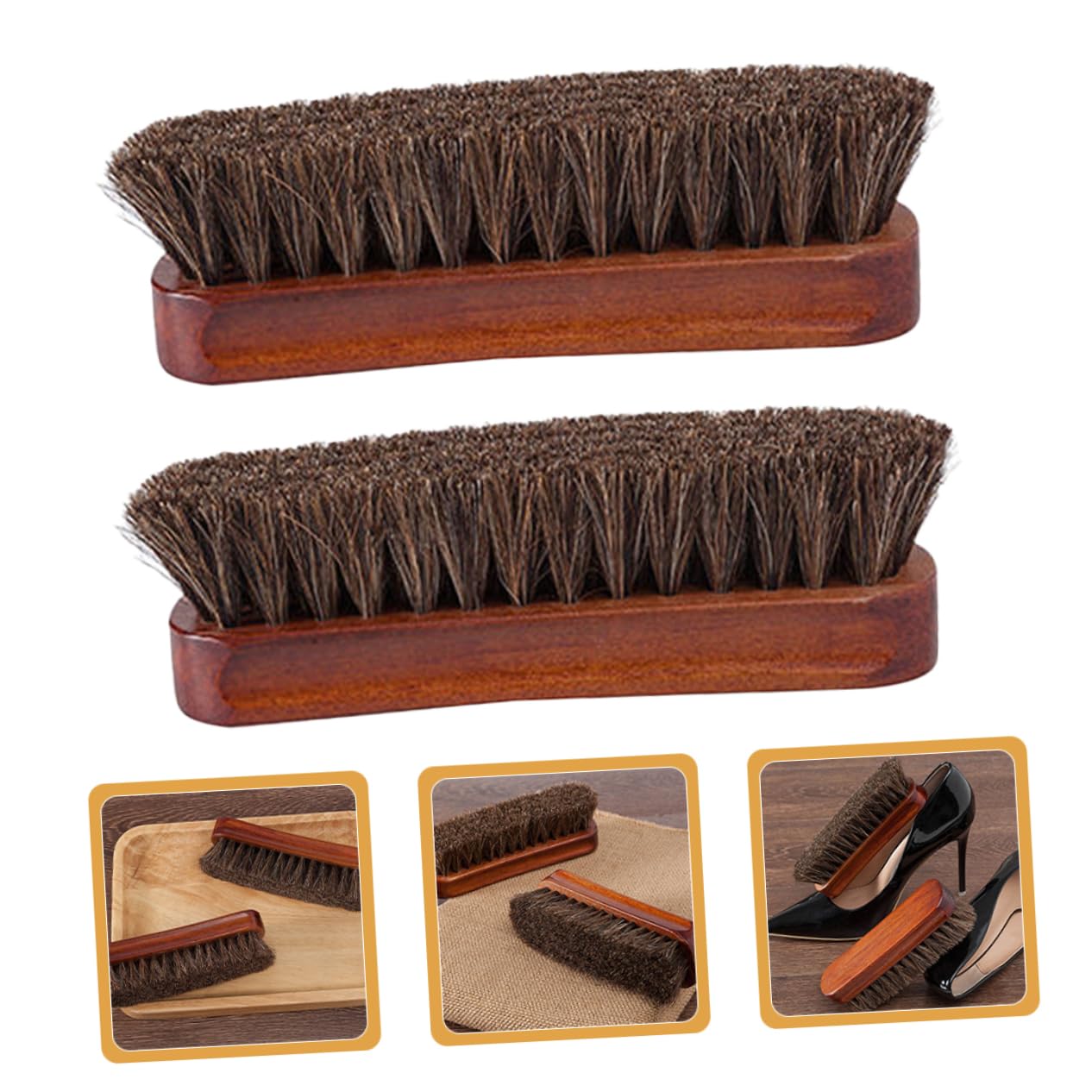 Veemoon Cepillo De Madera para Limpiar Zapatos Cepillo De Pelo De Caballo Cepillo De Limpieza Cepillo Pequeño para Cuero Cepillo De Pelo De Caballo para 2 Piezas x 4