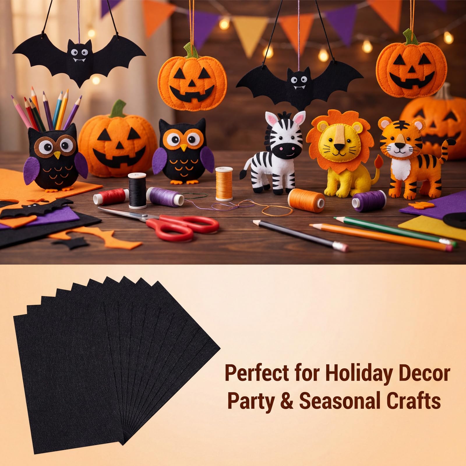 10 PCS Black Felt Fabric Sheets, 7" X 11" Felt Squares Sheets for Crafts 1mm Non-Woven Soft Craft Felts Paper for Sewing DIY Projects Decoration - 3