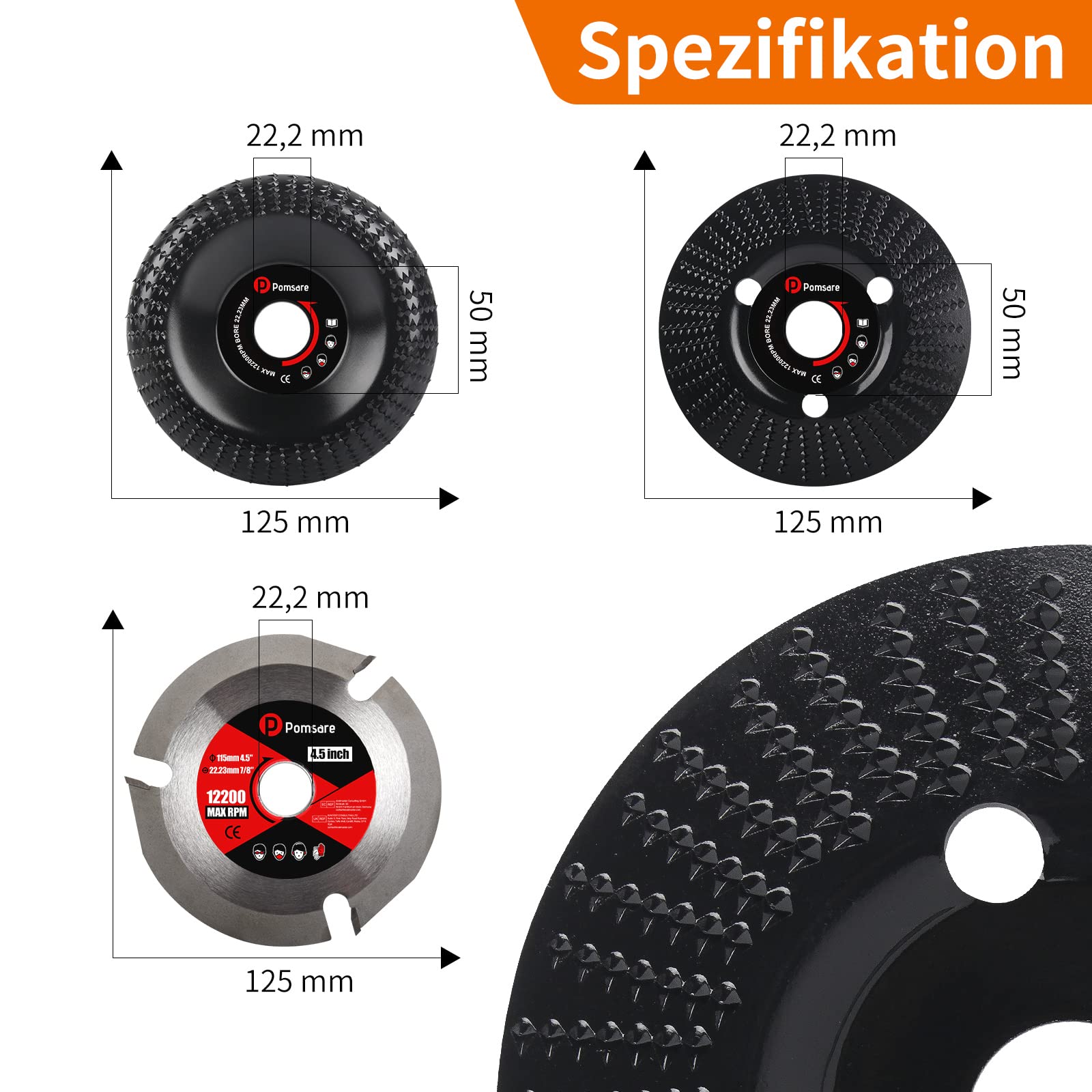 Holzschleifscheiben Set 125mm - 3-teilig Für Winkelschleifer & Holzfräsarbeiten