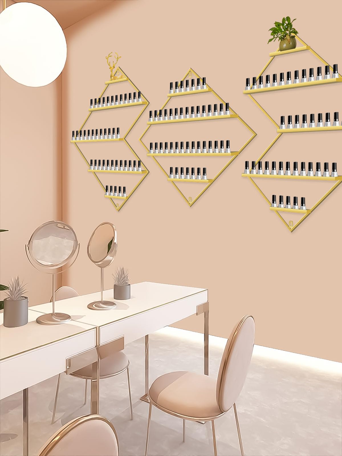 Kalolary 3 Stück Nagelllack Ständer aus Metall zur Wandmontage, Gold Präsentationsregal Kosmetikvitrinen Lippenstift Parfüm Wandregal Ätherische Öle Organizer für Zuhause Spa Nagelstudio Geschäft