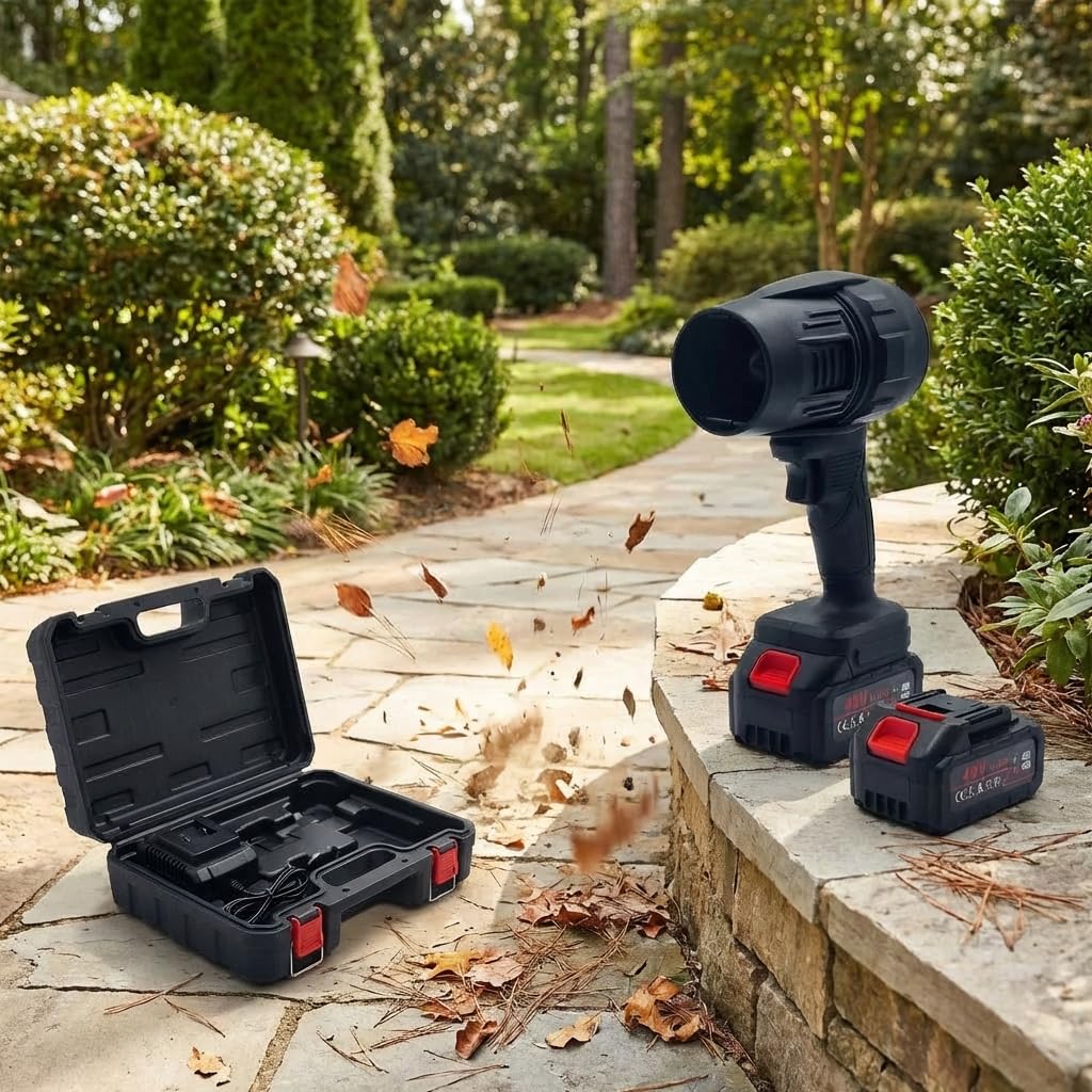 MAKA Soffiatore a Batteria Professionale 1050W, Soffiatore Foglie con Doppia Batteria 48V, Motore Jet Super Potente per Giardino e Terrazze, Design Leggero con Valigetta e Velocità Regolabile (A)