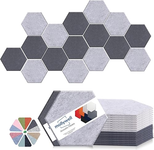 Miniatura 1 de Mollywell Paneles acústicos hexagonales, de alta densidad, insonorización, azulejos decorativos de fieltro de reducción de ruido para techos,