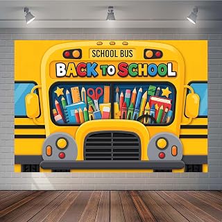 7x5Ft Back to School Backdrop Yellow Bus Photo Background Banner