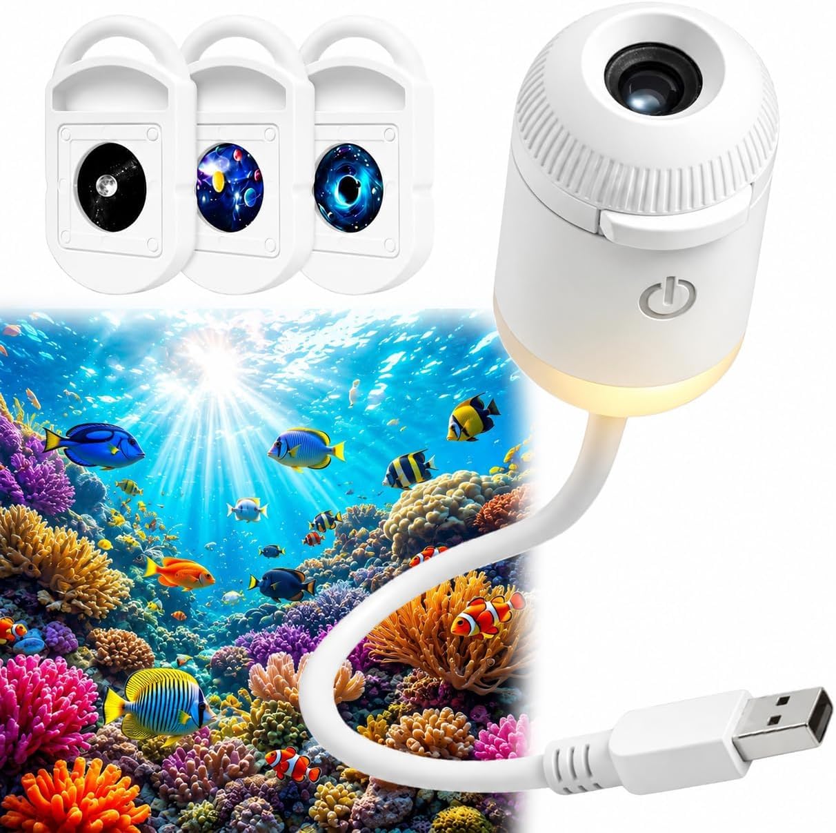 2026 New HD Smart Dynamic 5D Holographic Night Light Projector, Plug & Play HD Star Projector, Adjustable 360° USB Galaxy and Moon Projectors Night Light for Bedroom Car Roof (3film)