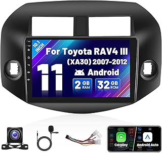 for 2007-2012 Toyota RAV4 III (XA30) Radio, Apple CarPlay Android 11 Car Stereo with Android Auto 10.1 Inch Touch Screen Bluetooth Car Audio Receiver Support GPS WiFi Backup Camera FM RDS HiFi