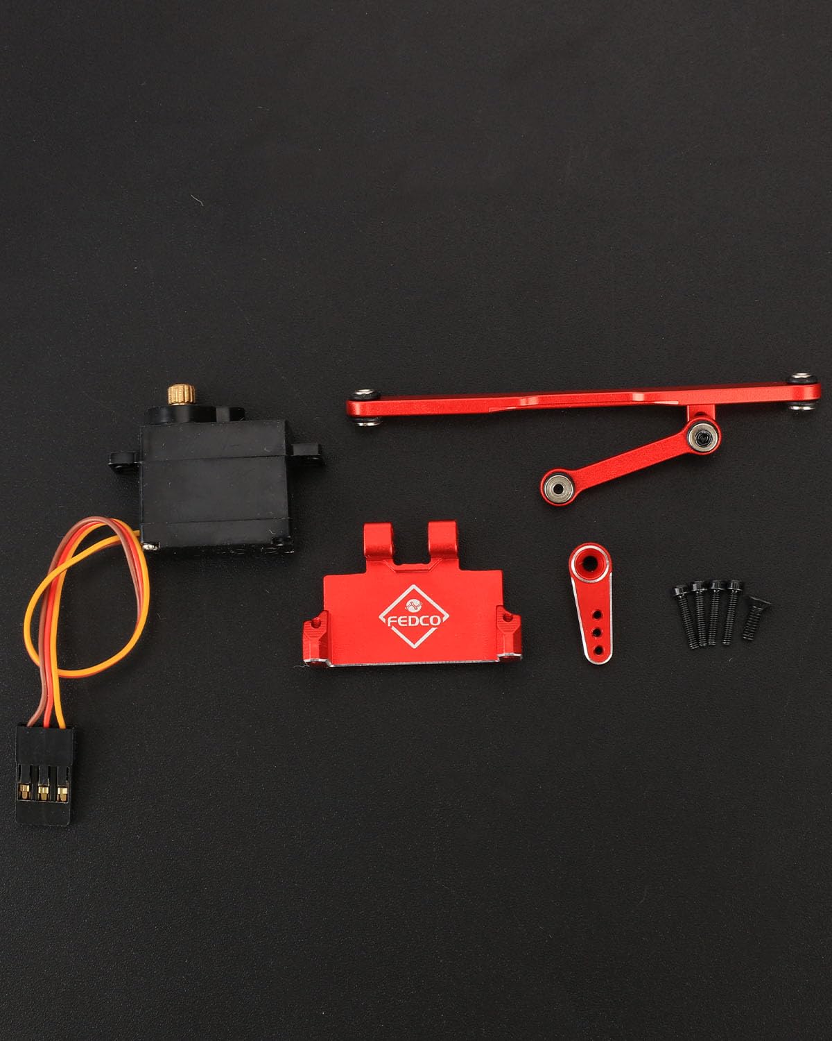 FEDCO SCX24 Servo Upgrade Kit - 12g High Torque Metal Gear Servo With 15T Mount & Steering Link For Axial SCX24 Bronco, C10, Deadbolt RC Crawlers