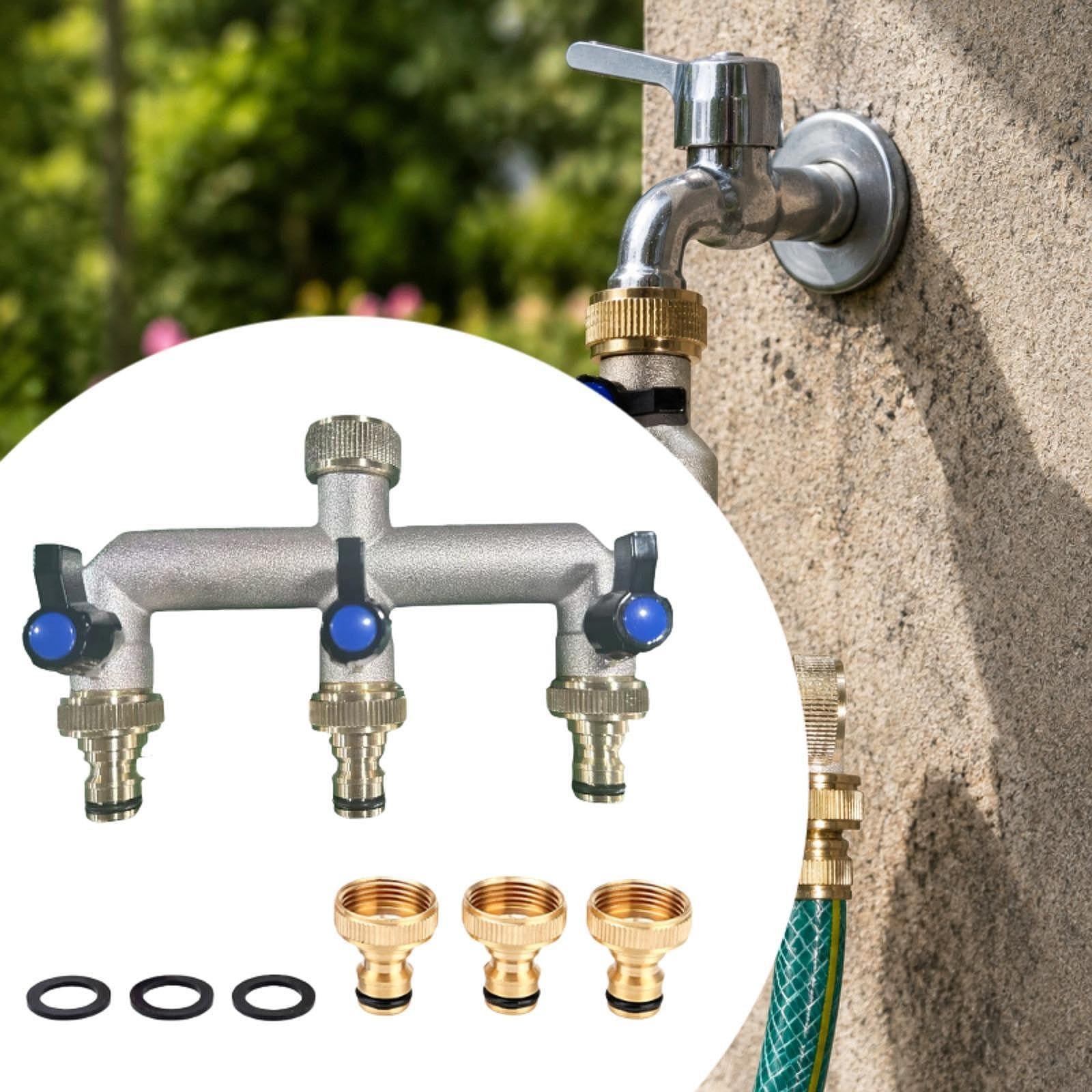 Sdoppiatore Tubo da Giardino Raccordo Valvola Ottone Estensione Manico Installazione Facile Adatto per Irrigazione Giardino Prato Irrigazione, Nero Blu