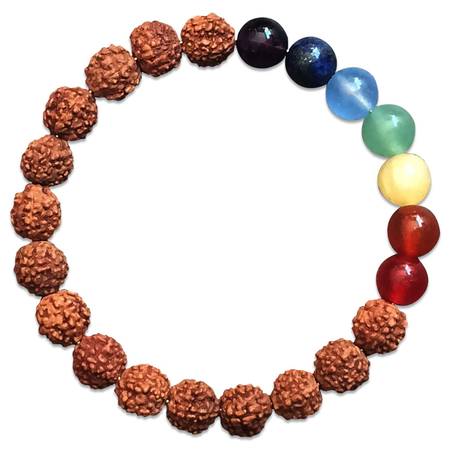 Young & Forever Original Rudraksha 7 Chakra Healing Bracelet - Natural 5 Mukhi Panchmukhi Rudraksha Beads with Gemstones