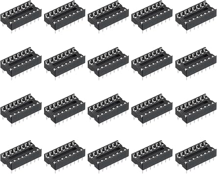sourcing map 30Pcs DIP IC Chip Socket Adapter 7.62mm Row Pitch 16 Pin IC Assortment Kit 2.54mm/0.1" Pitch for Breadboard Project, PCB Board Design