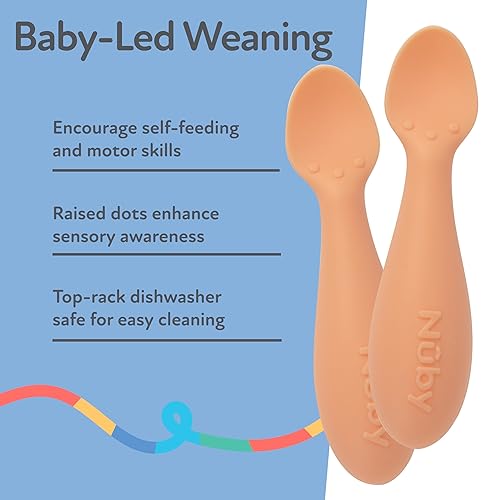 Miniatura 4 de Nuby Mini cucharas de silicona – (paquete de 2) cucharas de destete para bebés – 4+ meses – naranja