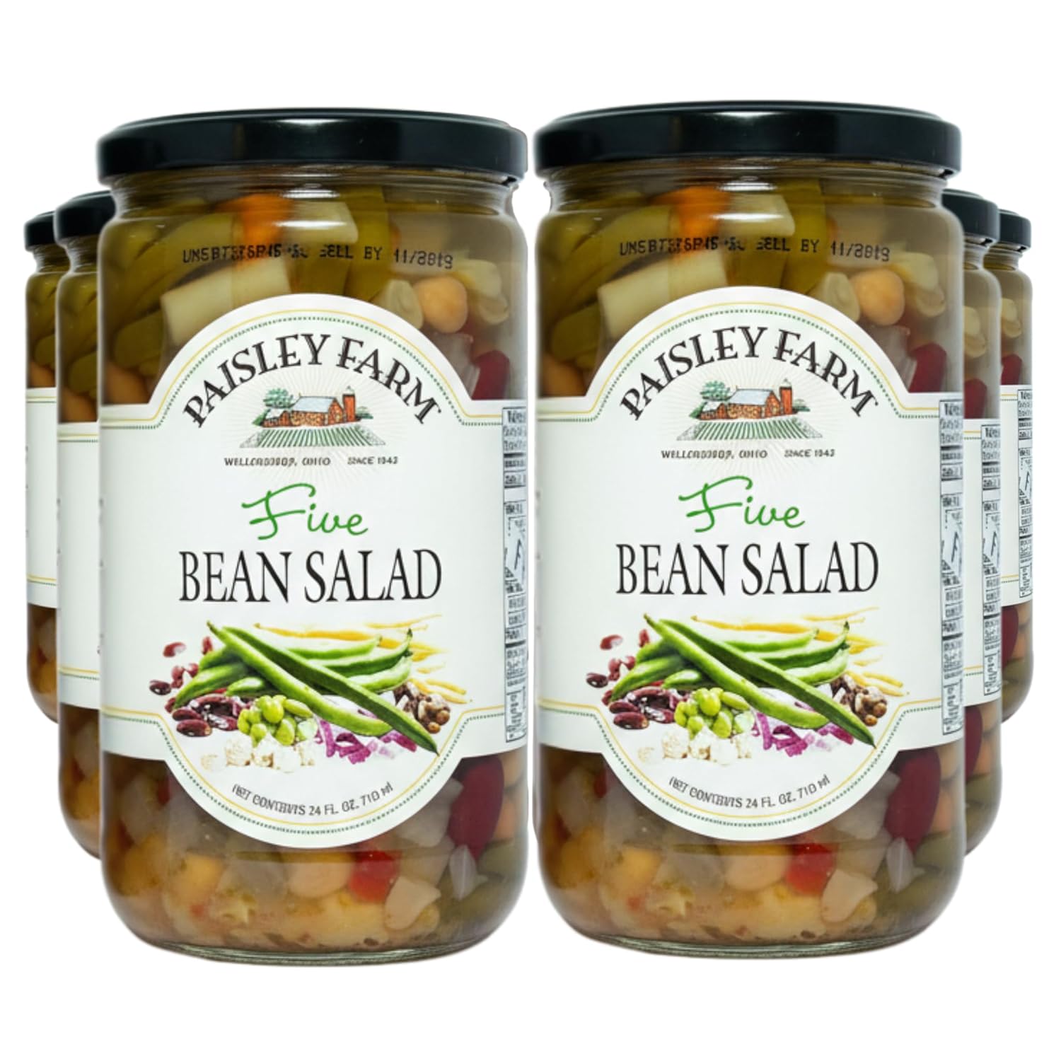 Paisley Farm Five Bean Salad (6 Pack) – Gourmet Ready-to-Eat Bean Medley | Protein-Rich, Tangy & Savory Side Dish | Gluten-Free, Vegan, 24 oz Jars