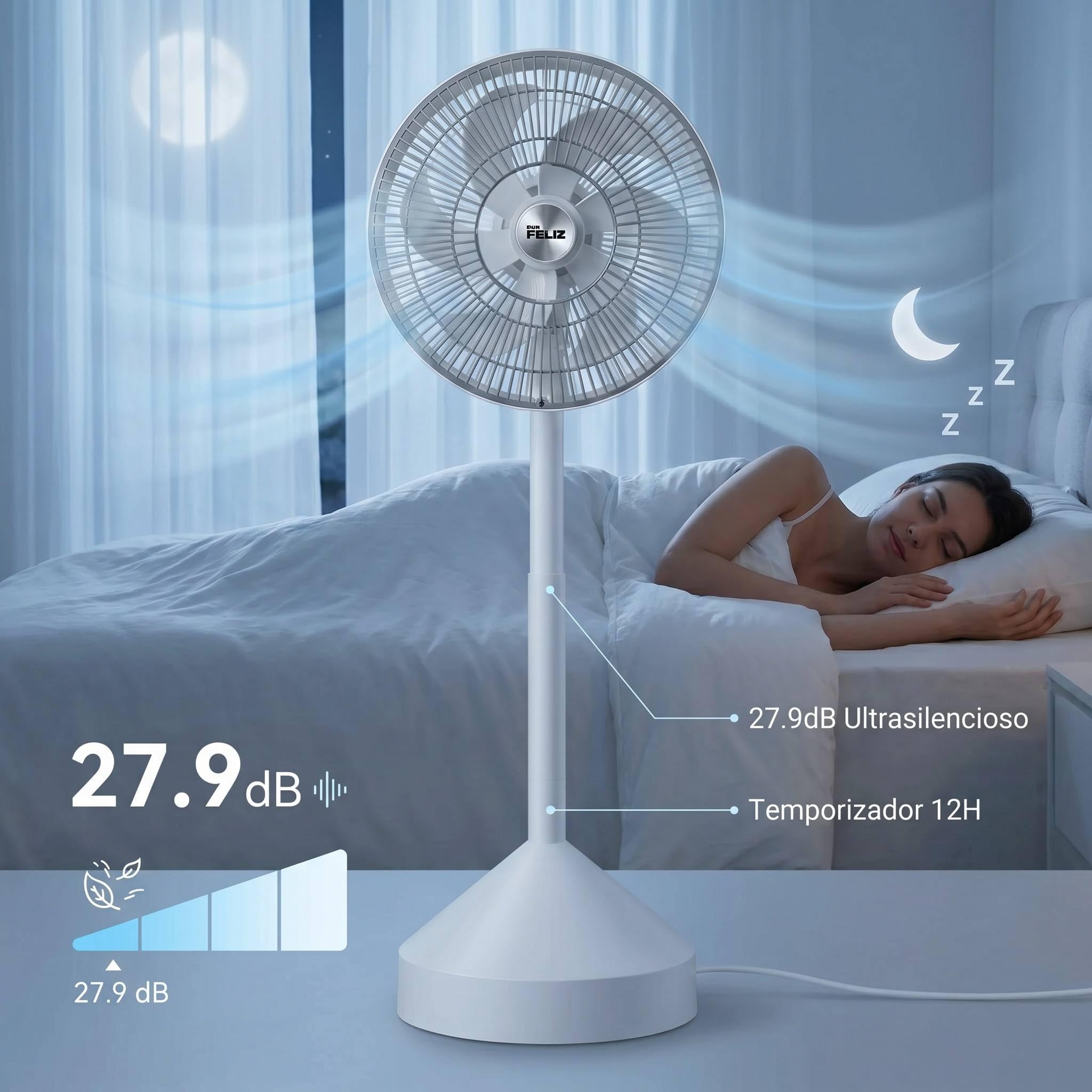 Don Feliz, Ventilador de Pie Plegable, 70W, 3 Alturas Ajustables (580mm-1000mm), con Luz Ambiental Colorida, Mando a Distancia, 6 Aspas, Fácil Almacenamiento