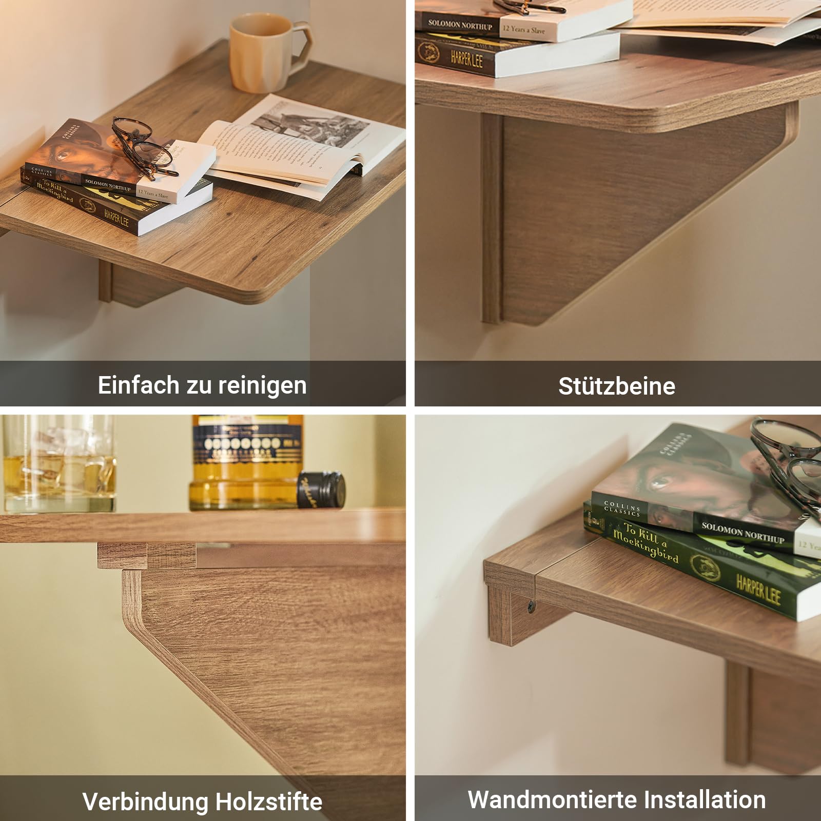 SoBuy Wandklapptisch Faltbarer Esstisch Kompakter Küchentisch Platzsparendes Design Klapptisch für Kleine Räume Wandmontierter Tisch 60x40cm Vintage FWT03-PF
