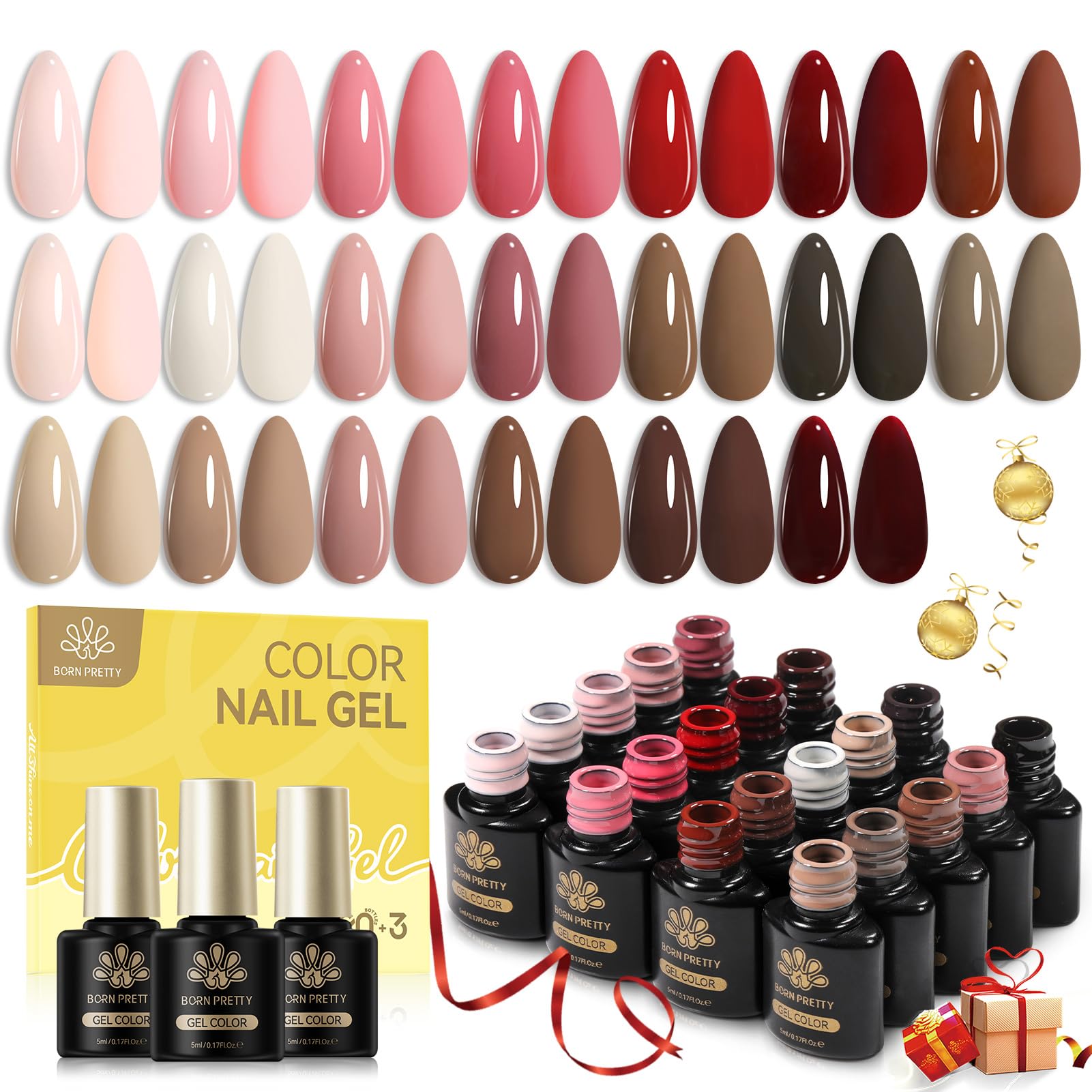 Born Pretty U V Nagellack Set, 23 Stück Gel Nagellack Nude Rosa Rot Farbgel Gelnägel mit Unterlack Überlack und Matte Top Coat Soak-Off Mini U V LED Nagel Gel Nail Polish Geschenk