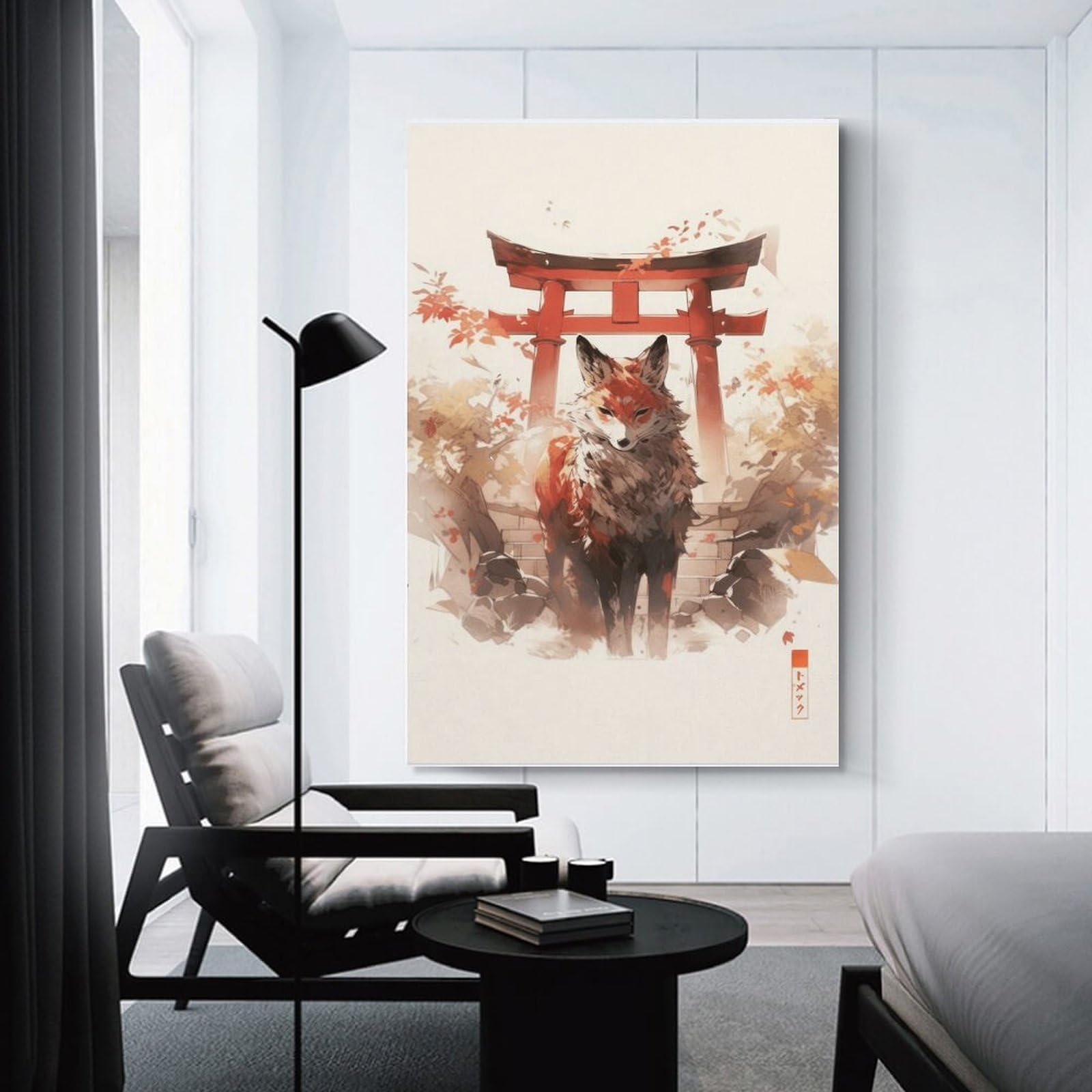 Junmoney Unframe-Style-23 Canvas Art Print Japanese Fox Spirit Art Print, 24X36inch(60X90cm), For Office, Study Or Home Workspace, Wall Art That Adds Style To Work Areas