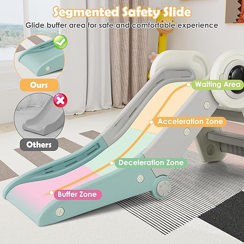 Miniatura 4 de BABY JOY Tobogán plegable para niños pequeños a partir de 18 meses, 2 en 1, plegable para interiores, escalador independiente, con escalador (azul y