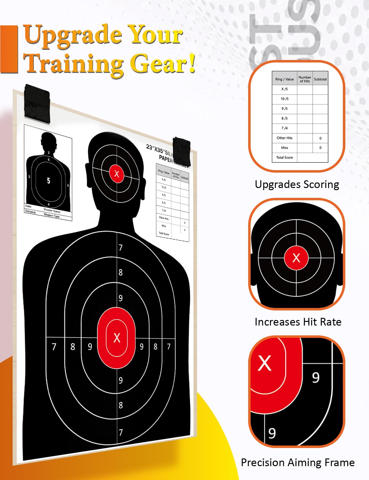 LAKINGO 23x35 Inch Shooting Targets for Range, Silhouette Paper Targets for Indoor/Outdoor Practice, Shooting Range Target with Stickers, Suitable for Pistols, Rifles, Airguns